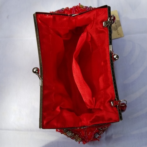NWT Red,  Silver, Sequined Satin Beaded Bag - Picture 3 of 7